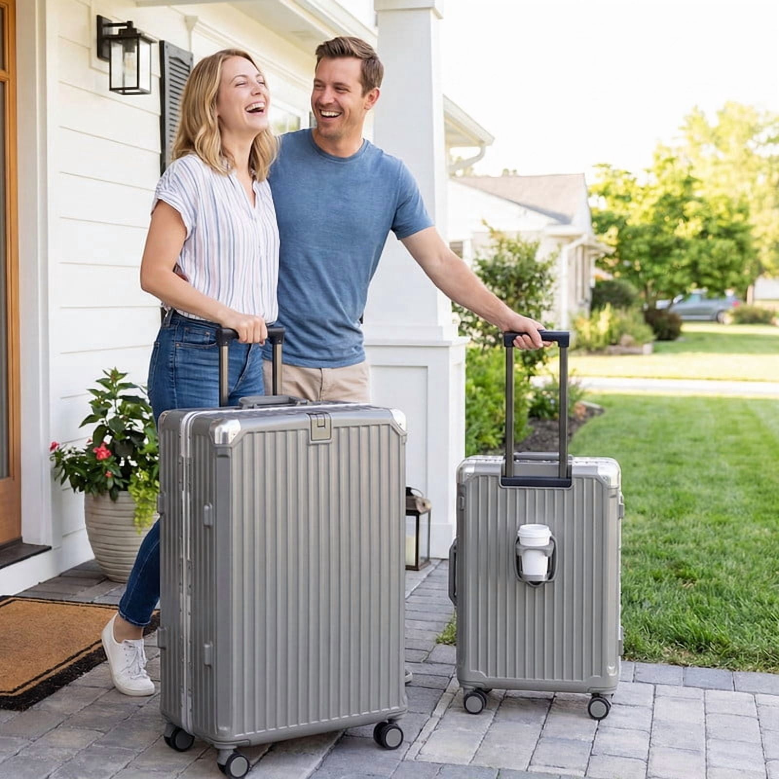 Luggage 20 inch Aluminium Frame PC ABS Hardside with Spinner Wheels PC+ABS Suitcase with TSA Lock 20 inch Carry on Luggage Gray