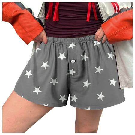 Blphud Womens Shorts Casual Women s Shorts plus Size Women Shorts Soft Elastic Low Waist Print Button Front Pajama Bottoms Boxer Shorts Sleepwear Womens Short Cotton Grey L