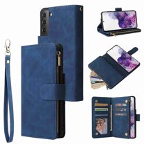 Galaxy S21 Wallet Case, Dteck Soft Leather Zipper Wallet Case Magnetic Buckle Horizontal Flip Cover with 5 Card Slots/Photo Pocks for Samsung Galaxy S21, Blue