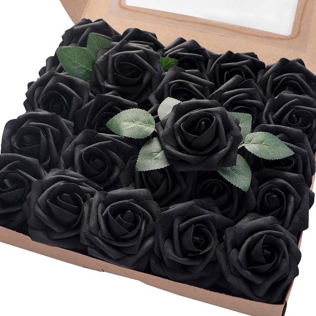 Flores artificiales Floroom, rosas falsas de espuma negra, 50 unidades