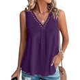 thumbnail image 2 of VBTAPA Womens V Neck Tank Tops Sleeveless Eyelet Blouse Summer Casual Camisole Flowy Pleated Shirts Purple S, 2 of 8