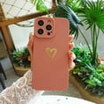 thumbnail image 3 of Compatible for iPhone 14 Pro Max Case Luxury Gold Heart Pattern, Side Cute Plated Heart Pattern Case for Women Girls Soft TPU Shockproof Camera Protective Back Cover Case - Pink, 3 of 6