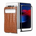 thumbnail image 5 of SaniMore for Google Pixel Fold 7.6" 2023 Case, Crocodile Texture PU Leather ull Protection with Tempered Glass Screen Protector Wear-resistant Vintage Folding Shell Shockproof Drop-resistant, Brown, 5 of 8