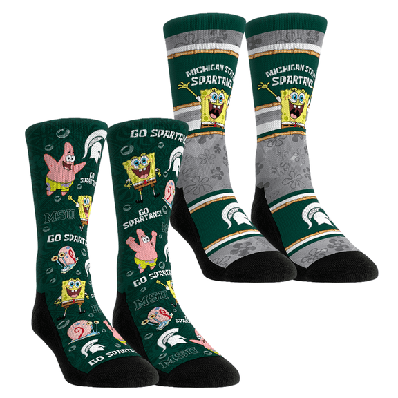 Unisex Rock Em Socks Michigan State Spartans SpongeBob SquarePants Two-Pack Crew Socks Set