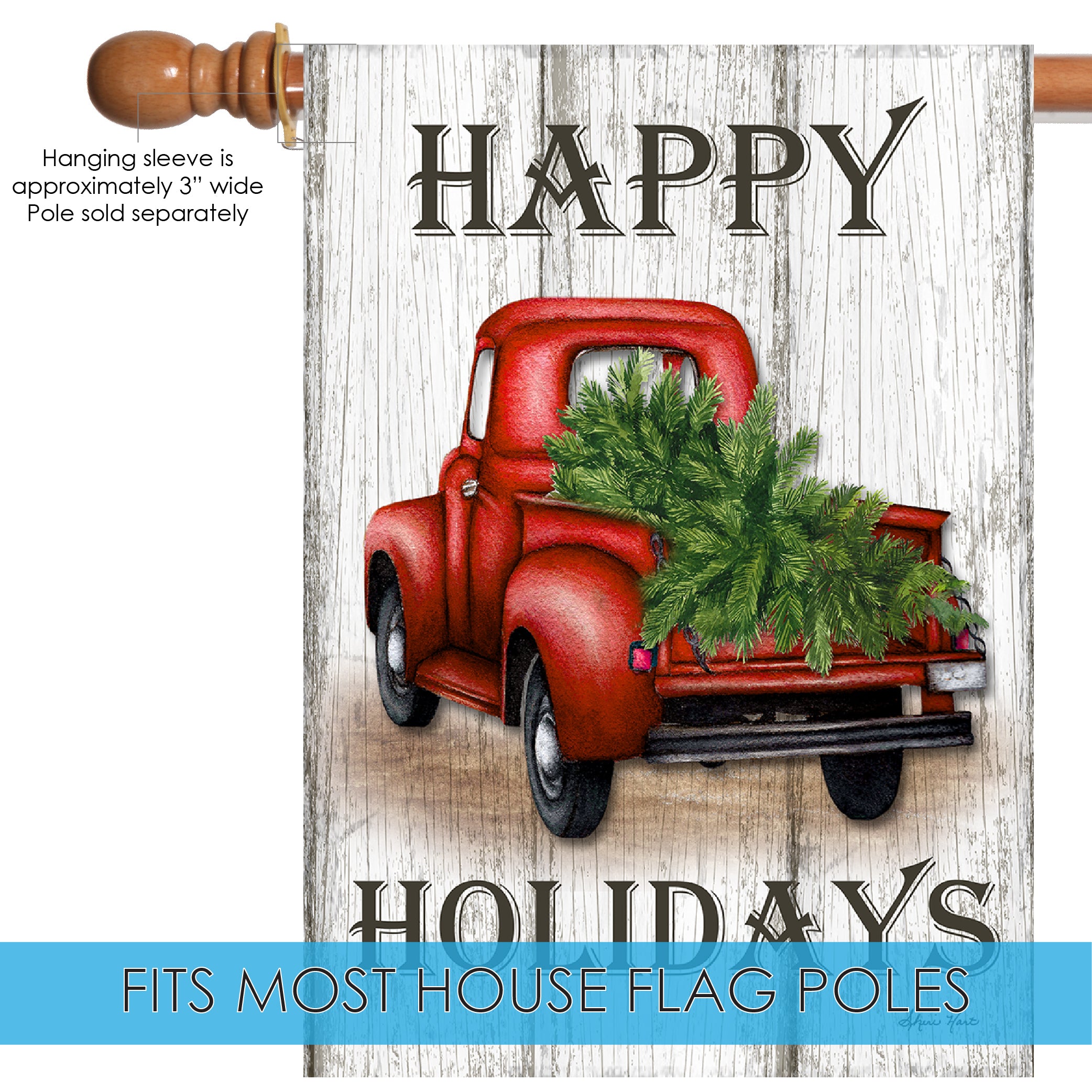 Toland Home Garden Red Truck Holidays Winter Christmas Flag Double Sided 28x40 Inch - image 3 of 5