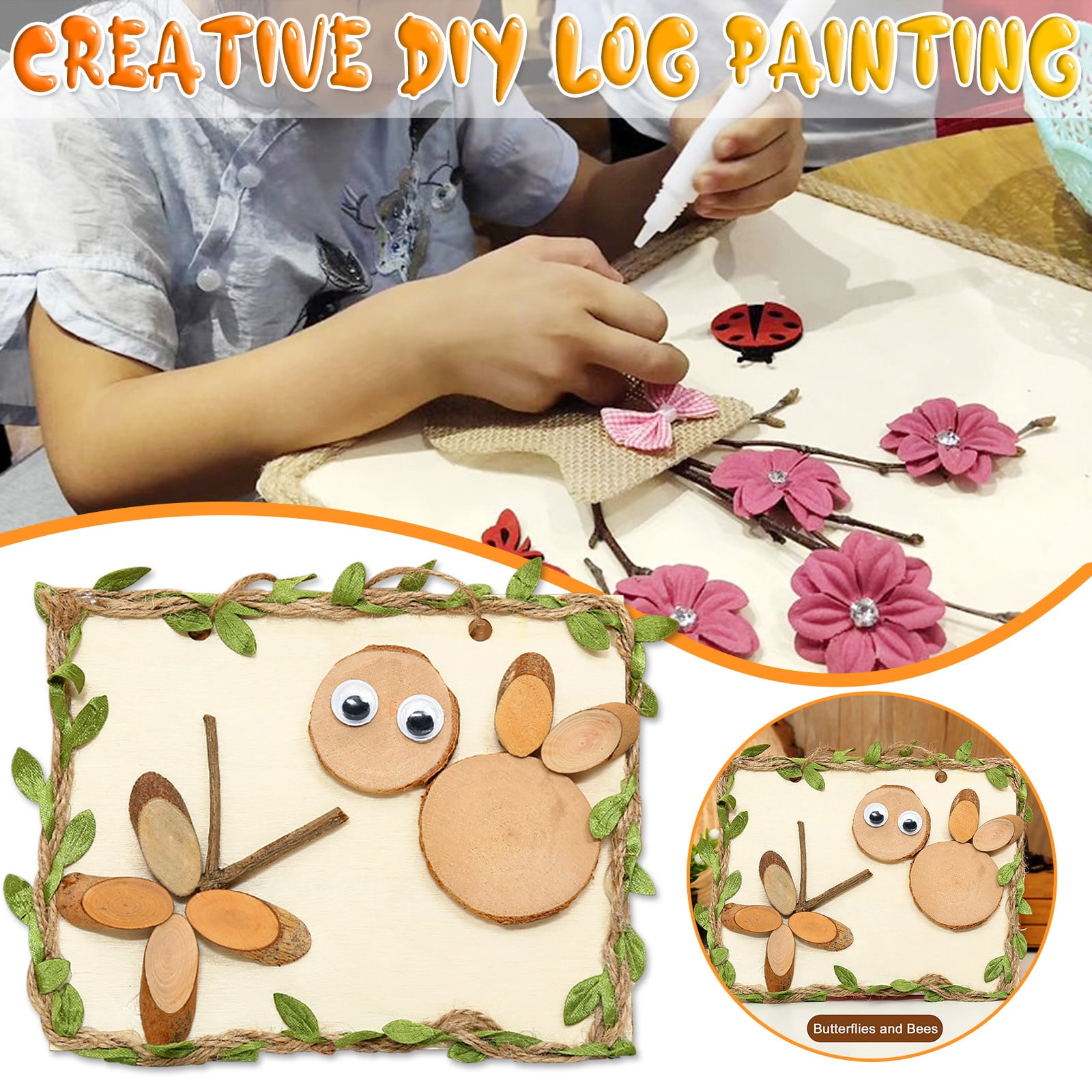 Pouches For Organization Creative DIY Log Painting Natural Log Chip Branch Painting Handmade Material