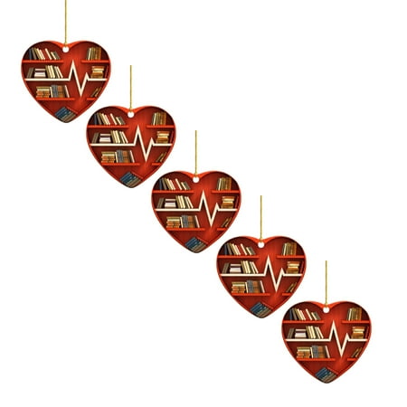 

WOXINDA Book Lovers Heart Shaped Bookshelf Pendant Acrylic Ornament Computer Christmas Ornament *5PCS