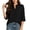 Black, variant on Womens Tops Solid Color Mandarin Collar Half Placket Blouse 3/4 Sleeve Loose Fit Casual Shirts S-2XL