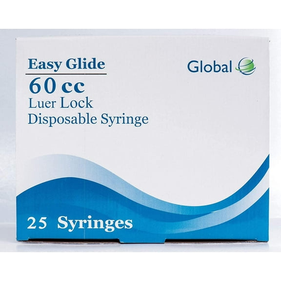 60ml Syringe Only with Luer Lock Tip - 50 Syringes Without a Needle by Easy Glide - Great for Medicine, Feeding Tubes, and Home Care