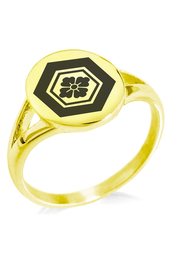 Stainless Steel Naoe Samurai Crest Minimalist Oval Top Polished Statement Signet Ring