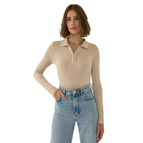Polo Neck Zipper Bodysuit