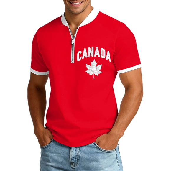 Graphic Casual Tee for Everyday Wear - Men’s T Shirt with Patriotic Canada Maple Leaf Print and Comfortable Blend Top