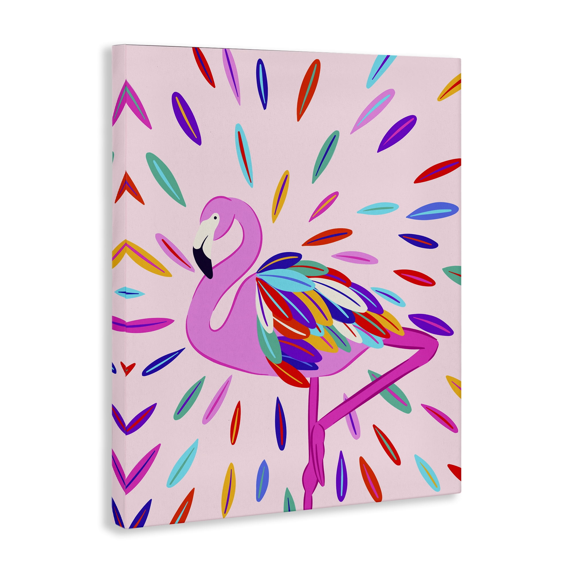Stupell Industries Flamingo Feather Flair Animals Painting Wrapped Canvas Art Print Wall Art, 16 x 20