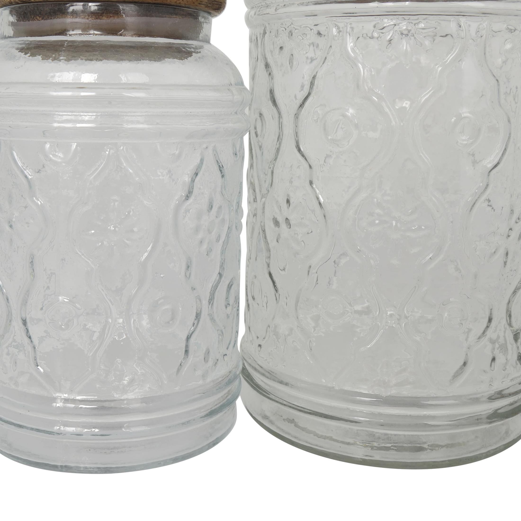 DecMode 9", 8"H Clear Glass Floral Decorative Jars with Brown Wooden Lids and Antique Style Knobs, 2-Pieces