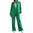 thumbnail image 2 of Womens Fashion New Spring/Summer Solid Color V-Neck Casual Long Sleeve Pocket Wide Leg Pantsuit Sleek Casual Wear, 2 of 3