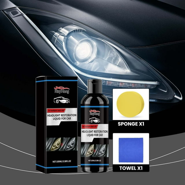 Xihbxyly Líquido Restaurador de Faros, Elimina La Oxidación, Repara El Amarilleo y Los Arañazos, Fácil Aplicación, Incluye Película Protectora, Ajuste Universal, Solución de 100 Ml, 1 Esponja y 1 Toa