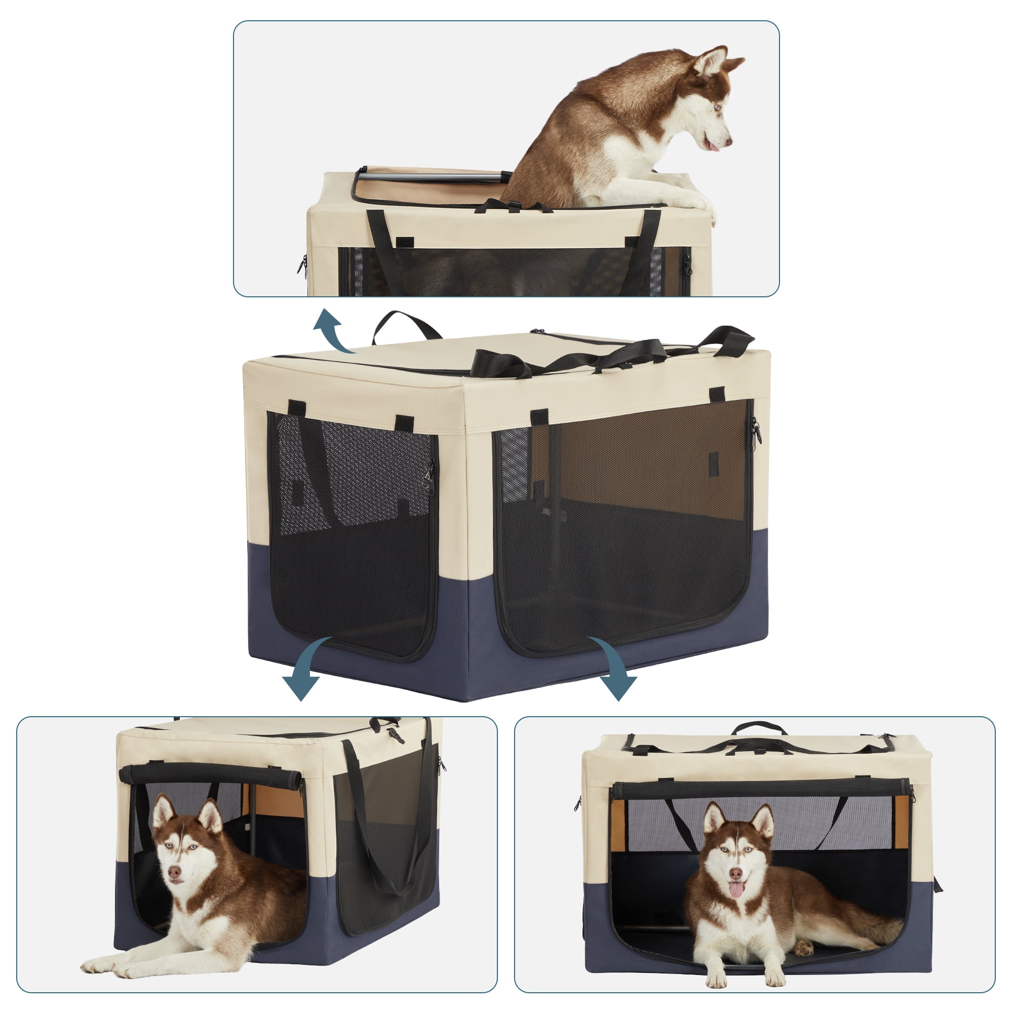 Pefilos 27" Dog Crate for Small Dogs with Tray and Double Door, Wood Dog Cages Furniture, Indoor Kennel, Brown Pefilos 27" Dog Crate for Small Dogs with Tray and Double Door, Wood Dog Cages Furniture, Indoor Kennel, Brown