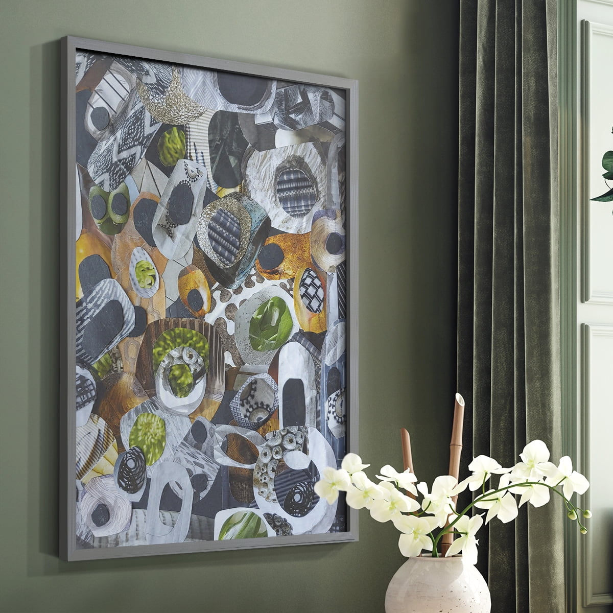 Big Sur Stones and Kelp Framed Print in Gray Solid Wood Framed Print No Nail Hanging