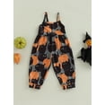 thumbnail image 2 of Bagilaanoe Toddler Baby Girl Halloween Jumpsuit Sleeveless Ghost/Cartoon Cat Pumpkin Print Romper Sling Overalls 1T 2T 3T 4T 5T 6T Kids Long Pants Casual Outfits, 2 of 9