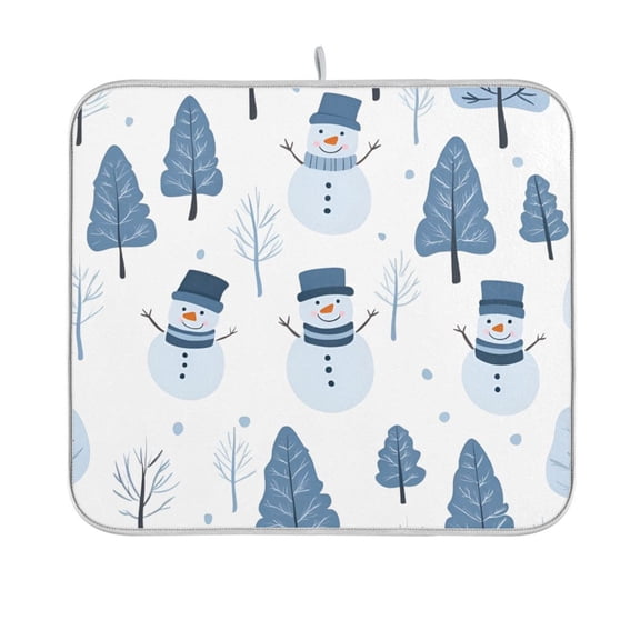 Yayeee Dish Drying Mat for Kitchen Counter 16"x18" Microfiber Absorbent Pad, White Snowman