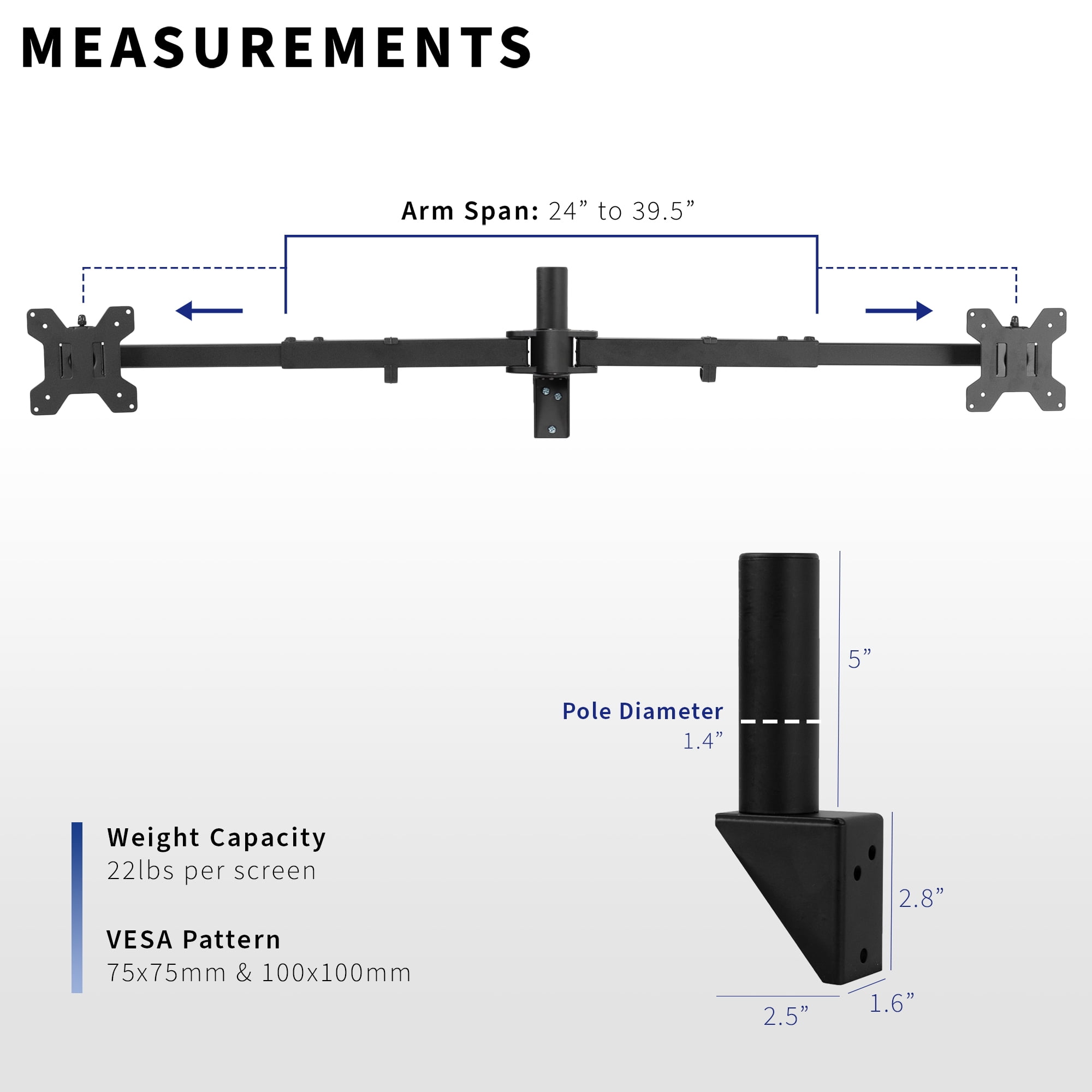 VIVO Steel Telescoping Flush Wall Mount for Dual 27" to 38" Ultra Wide Monitors