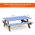 thumbnail image 4 of Yeacher Picnic Table and Bench Fitted Tablecloth Cover, 3-Piece Set, KENOBEE Flannel Backing Elastic Edge, 4 of 8