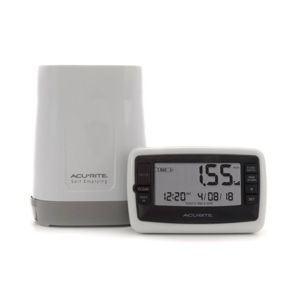 AcuRite Wireless Digital Rain Gauge with Self-Emptying Collector with Rainfall History, Alerts, and Current Date and Time (00899)