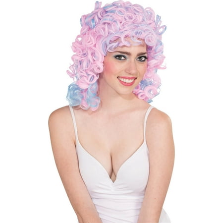 Two-Tone Cotton Candy Costume Wig Adult: Pink & Blue One Size