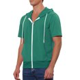 thumbnail image 4 of INSPIRAR CHIC Sudaderas de manga corta para hombres del Día del Padre, chaquetas con capucha de color sólido, con cremallera, color verde oscuro, 4 of 5
