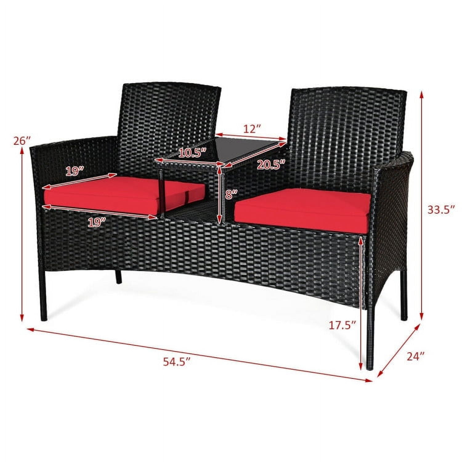 Aimee Lii Modern Patio Conversation Set with Built-in Coffee Table and Cushions, Balcony Chair, B-Red