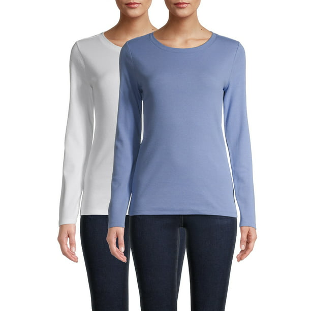 Time and Tru - Time and Tru Women's Long Sleeve Ribbed T-Shirt, 2 Pack ...