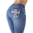 thumbnail image 2 of Fashion2Love Women's Juniors Butt Lift Mid Waist Ripped Distressed Boot Leg Jeans, 2 of 10