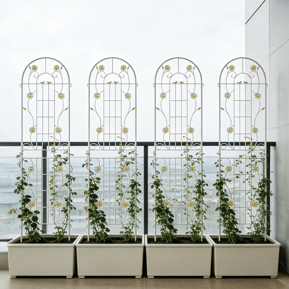 4 Pack 86.7" Tall Metal Garden Trellis for Climbing Plants, Rustproof Black Plant Support Trellis for Outdoor Vines, Roses, Cucumbers, Tomatoes & Vegetables
