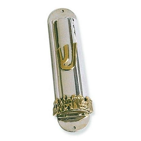 Judaica Kingdom BJ-MZ-M184-3 Sterling Silver Mezuzahs - Sterling Silver Mezuzah Convex Jerusalem panorama in precious