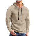 thumbnail image 2 of Men's Casual Jacquard Plaid Hooded Sweatshirt, Lightweight Pullover Shirt with Large Front Pockets, Long Sleeve Fall Spring Basic Layering Piece,Khaki,M, 2 of 6