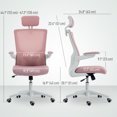 thumbnail image 3 of HOMCOM Chaise de Bureau Ergonomique, Chaise de Bureau avec Appuie-Tête Réglable, Rose, 3 of 10