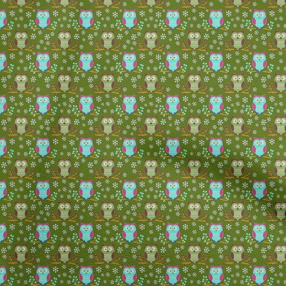oneOone Georgette Viscose Green Fabric Owl Sewing Material Print Fabric By The Yard 42 Inch Wide