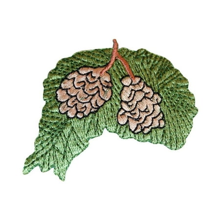 - ID 7179 Pinecones On Tree Branch Patch Evergreen Embroidered Iron On Applique