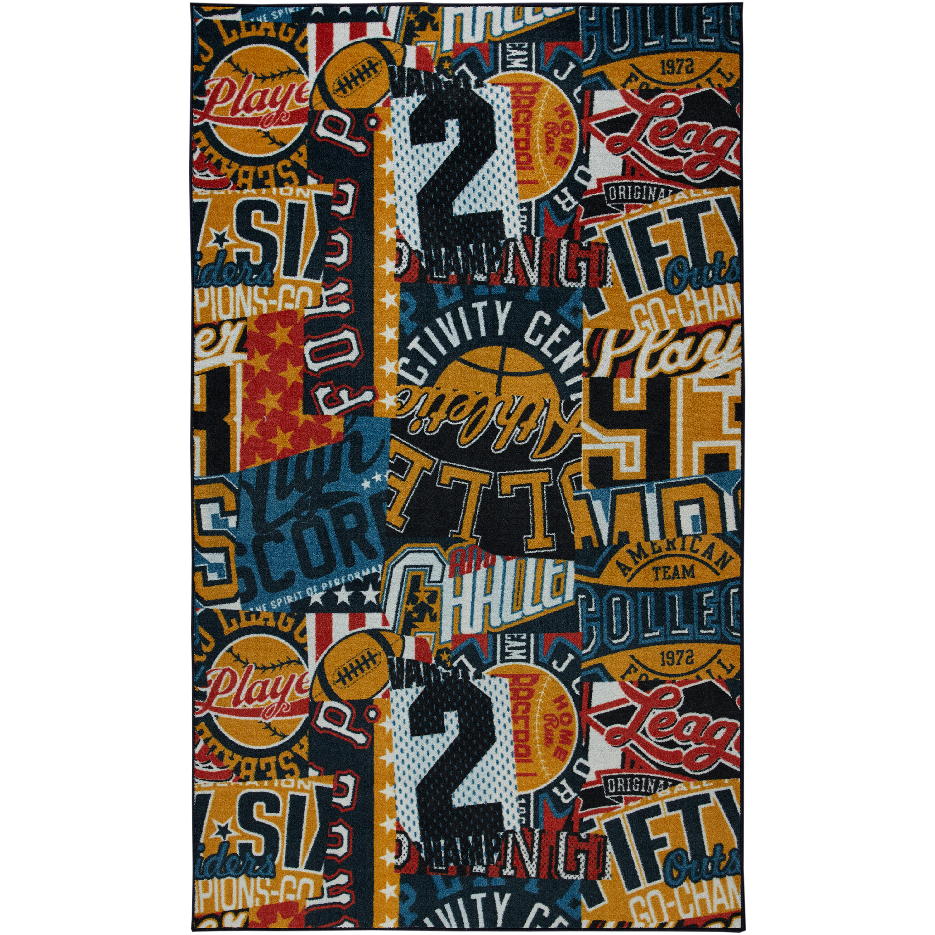 Mohawk Home Prismatic Team Spirit Multi Contemporary Theme Kids Precision Printed Area Rug, 10'x14', Gold & Blue