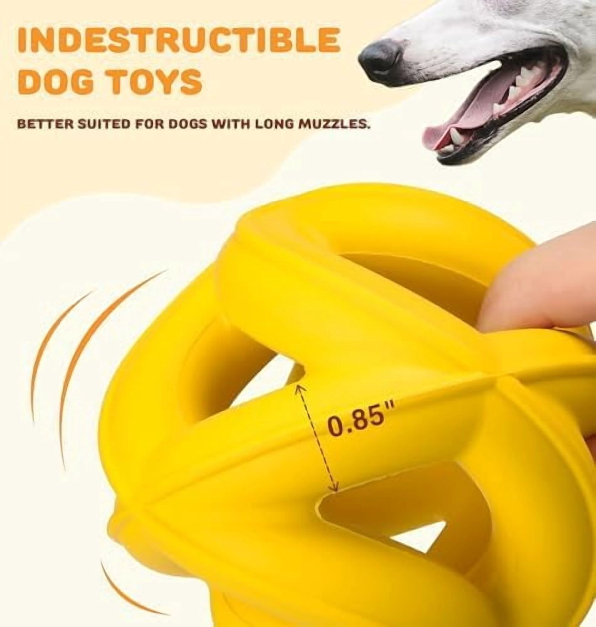 Interactive Dog Toys for Aggressive Chewers - Natural Rubber Durable Dog Toys to Keep Them Busy, Safe for Most Breeds, Dog Chew Toy for Anxiety Relief, Fetch Training, Lemon