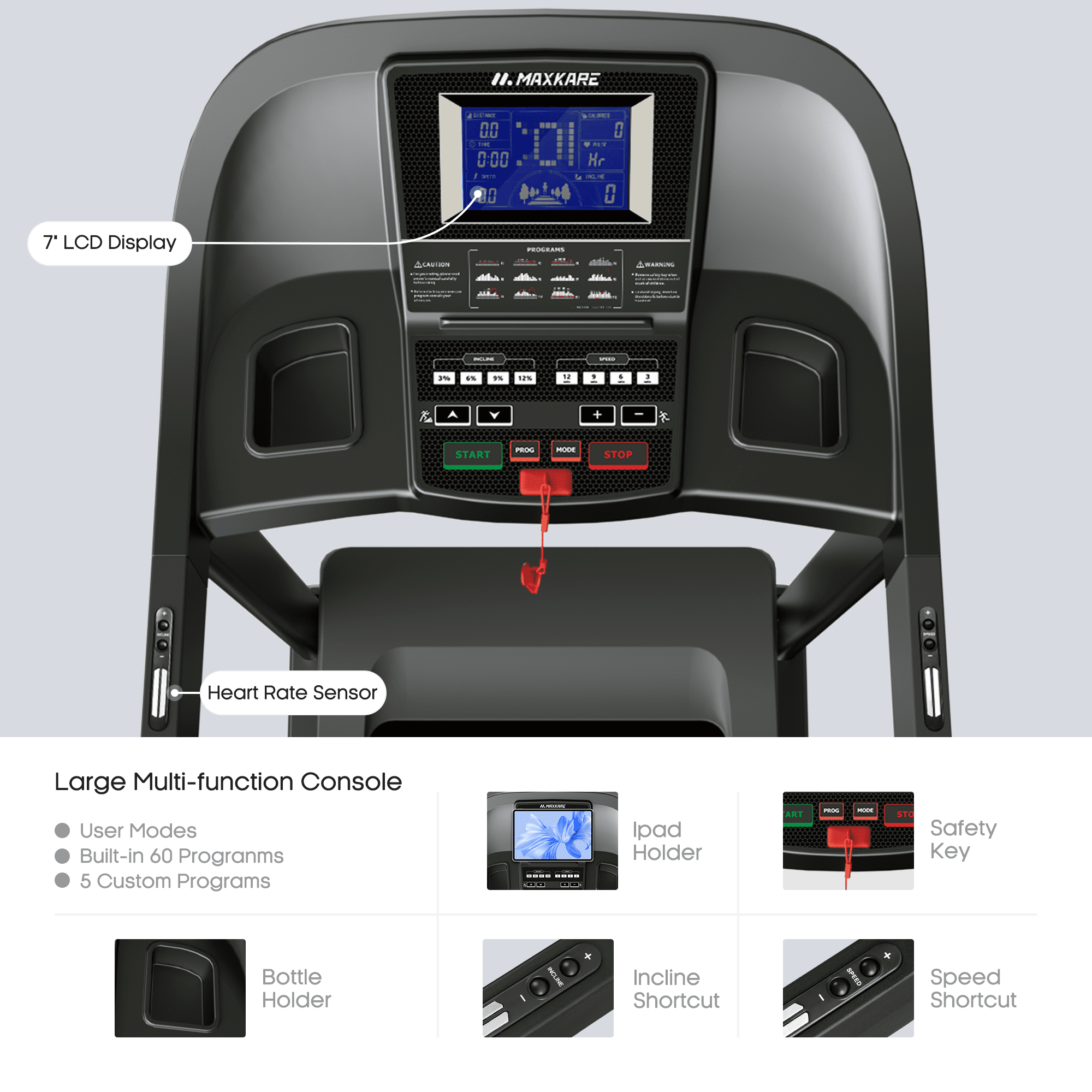 MaxKare 20" Folding Treadmill 300lbs with 15 Level Auto Incline, 3.5HP, 12MPH, Portable Foldable Treadmill with Bluetooth/Zwift App Compatible