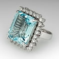thumbnail image 2 of Emerald Cut Aquamarine Cocktail Ring Moissanite Accented Halo Wedding Ring 925 Sterling Silver Ring March Birthstone Ring, 2 of 5