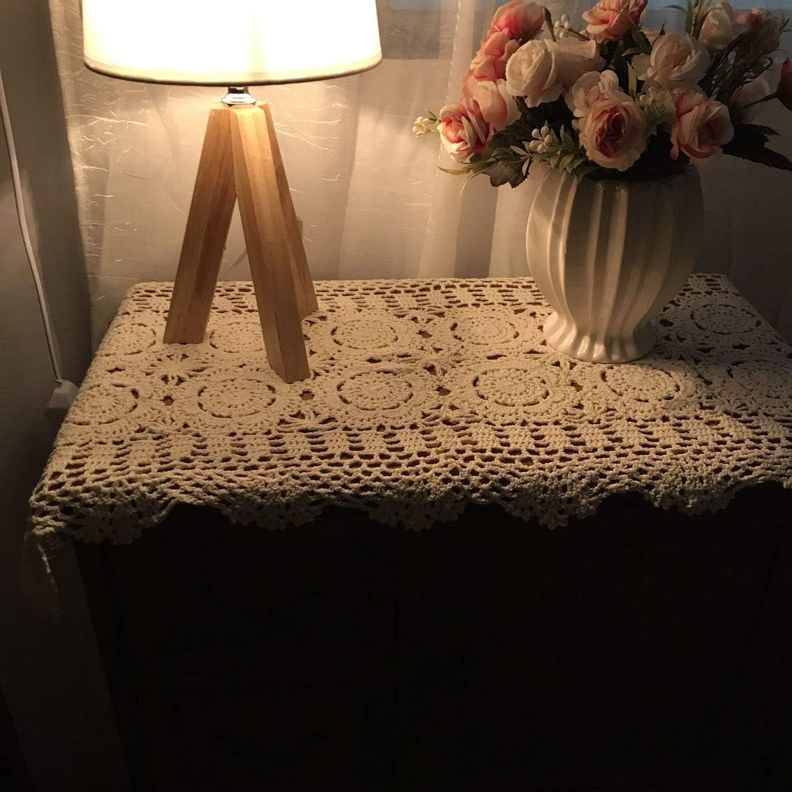 WCHUANG Rectangular Cotton Handmade Crochet Lace Table Runner Doilies Table Dresser Scarf Décor