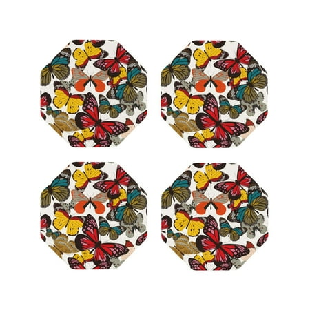 

Fuzoiu Retro Floral Butterfly Print Leather Coasters Set Drink Coasters Set of 4 for Tabletop Protection Durable PVC Coasters Home Décor and Housewarming Gift-Octagon