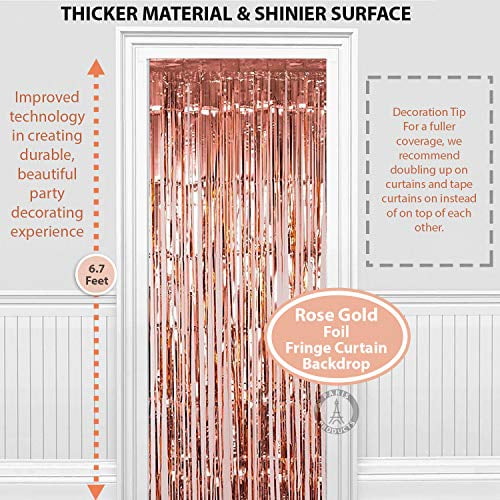 TUPARKA 41Pcs Rose Gold Party Decoration Set Balloons with Foil Ribbons and Foil Fringe Curtains,Glitter Paper Dots Hanging String for Birthday Bachelorette Rose Gold Sequin Table Runner Wedding 