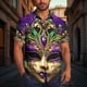thumbnail image 1 of TaTaai ashion Men's Mardi Gras Turndown Collar Shirt, Printed Short-Sleeve Casual Button Top, Soft Fabric for Summer Casual Daily Outdoor Occasions Gift, 1 of 6