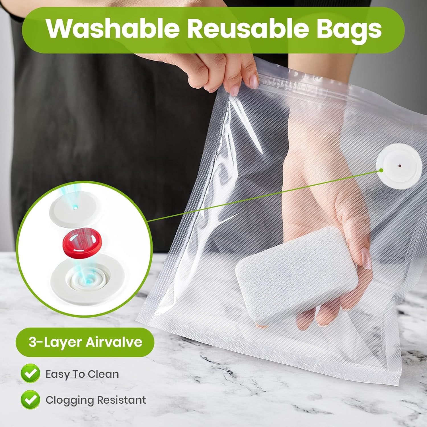 Vacuum Sealer Bags for Food, 30 PCS 8.27"×8.66" Reusable Vacuum Seal Bags with Air Valve for Food Storage, Plastic Clear Freezer Safe Vacuum Food Storage Bags, Microwaveable Seal Bags for Kitchen