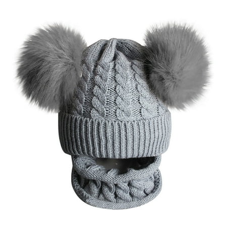

Baby Girl 2Pcs Knitting Wool Hemming Keep Warm Winter Hiarball +Scarf Set Hats & Caps