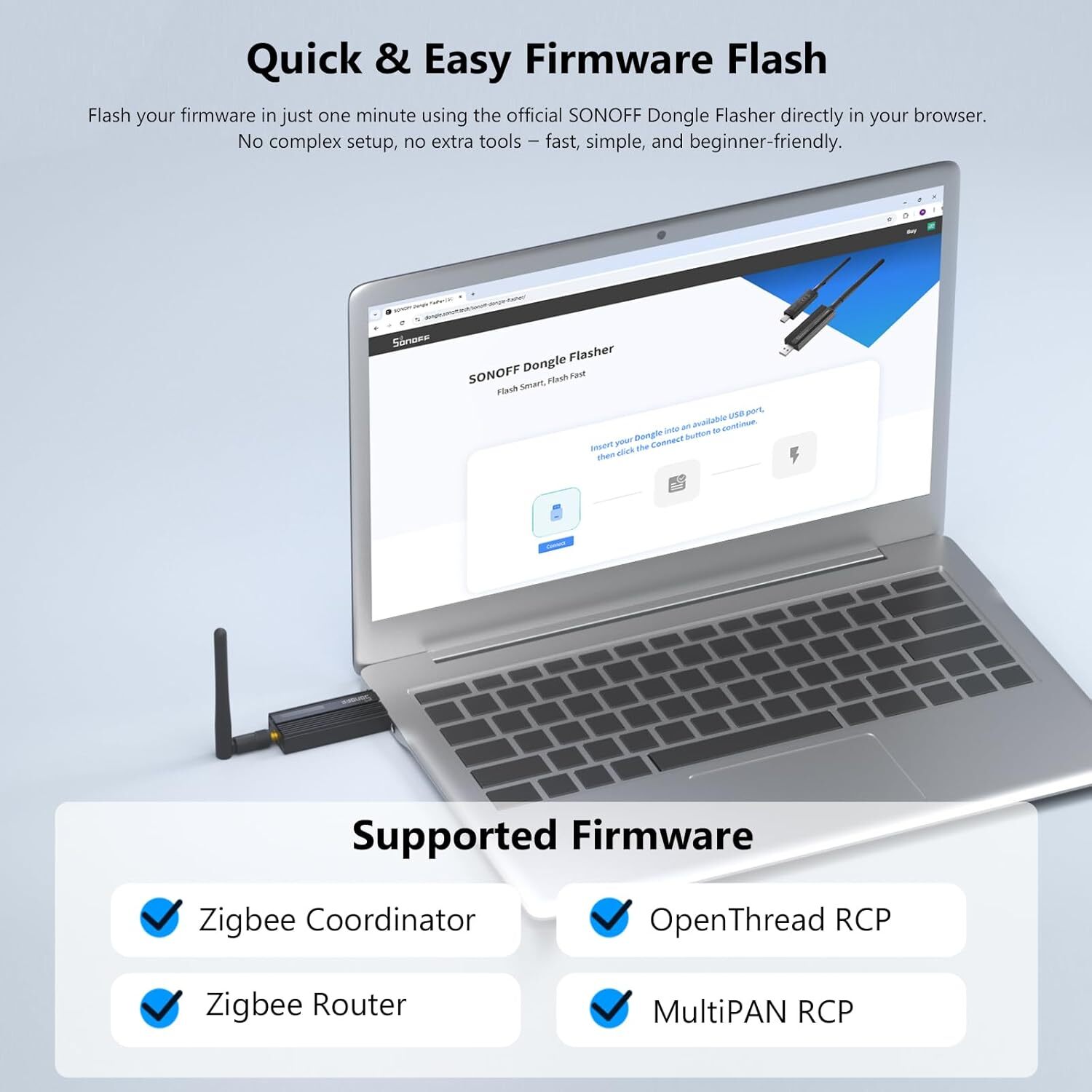 Zigbee USB Dongle Plus-ZBDongle-E 3.0 External Antenna Interface SMA Gateway Universal, Pre-Installed with Zigbee Firmware Based on EZNet 6.10.3 Coordinated Home Assistant or Zigbee2MQTT