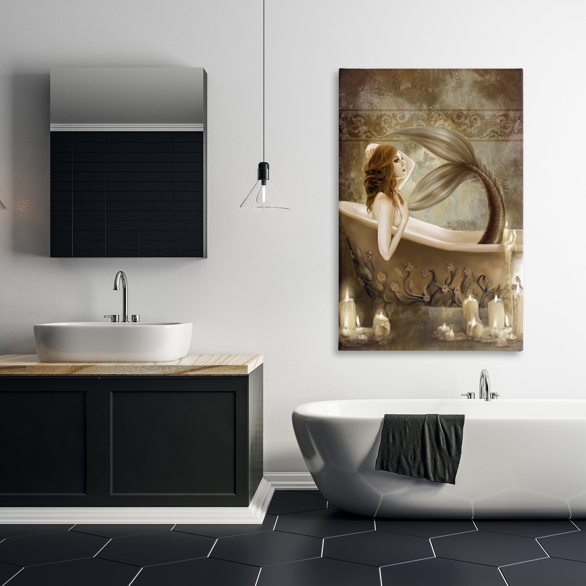 Stupell Industries Sepia Bath Time Mermaid Canvas Wall Art, design by Selina Fenech